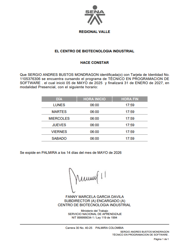 Certificado Técnico en Programación de Software